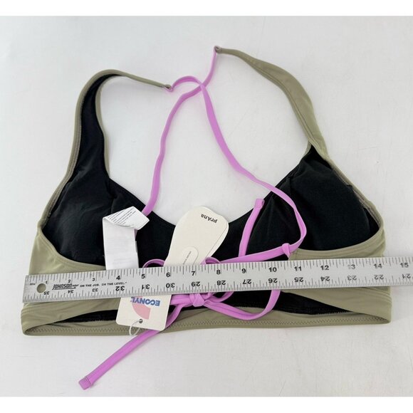 NWT prAna Tulum Bikini Top Black Color Block Green Black Lilac Size L Beach Boho - Picture 3 of 5
